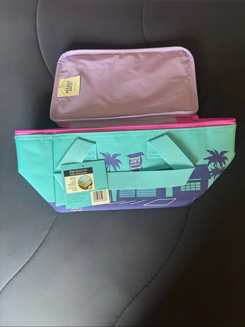 Trader Joe's Mini Insulated Bag- lunchbox - Teal & Purple with Pink Trim